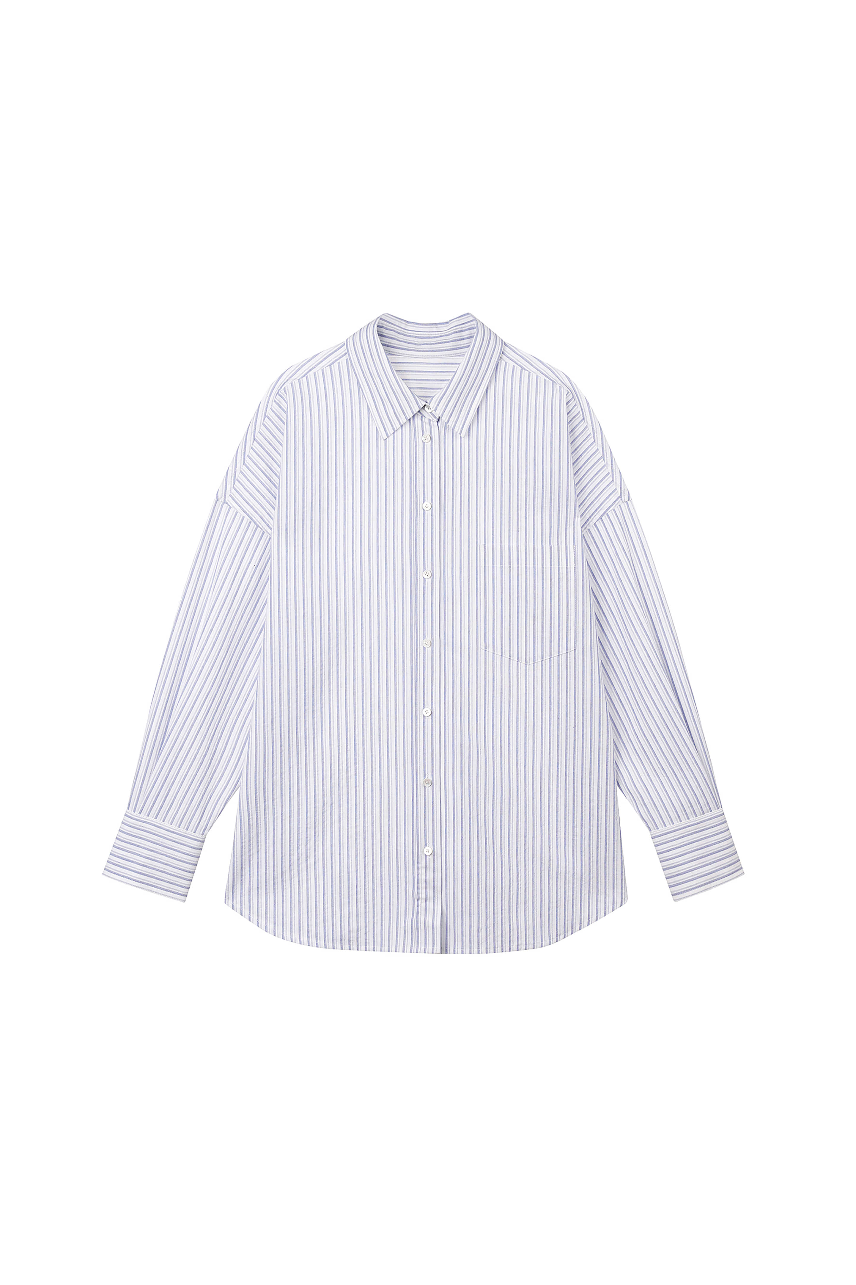 3rd) Cotton Shirts Stripe Over-sized Blue